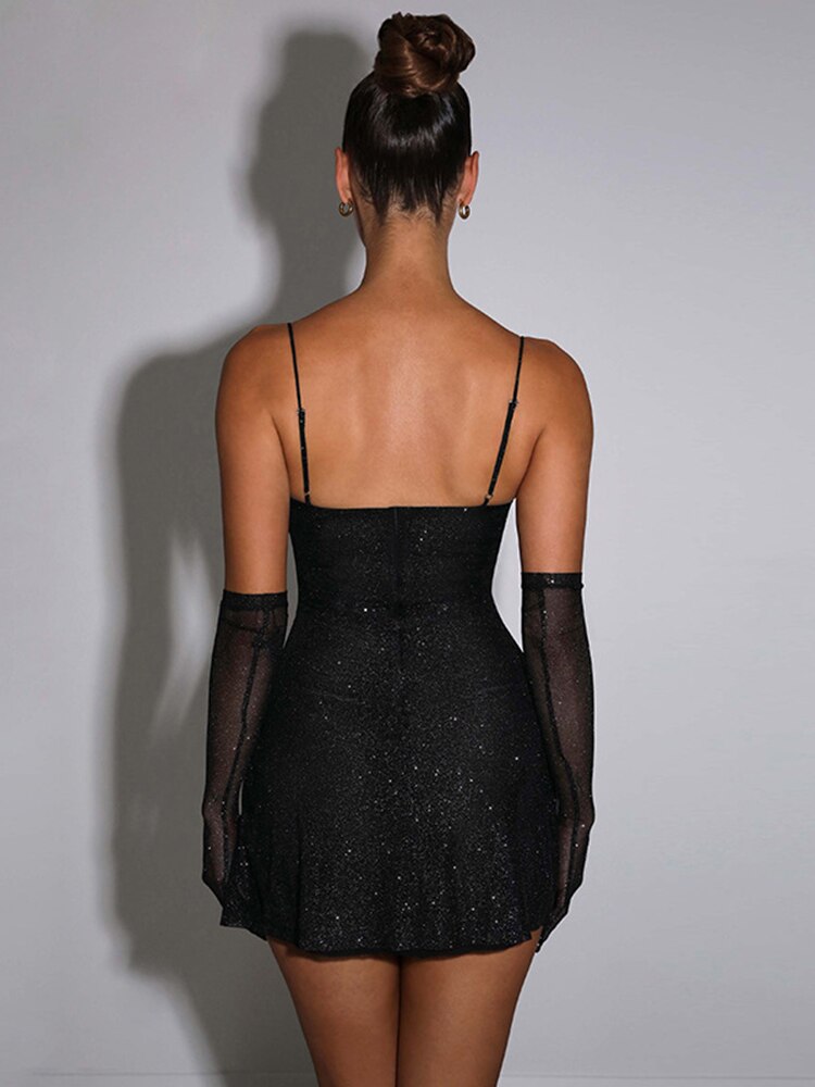 Glitter Party Club Spaghetti Strap Slit Dress