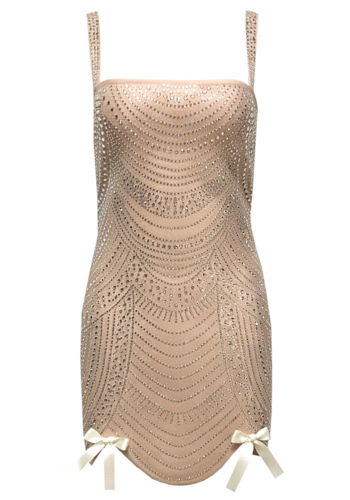 IRIS RHINESTONE MINI DRESS Beige