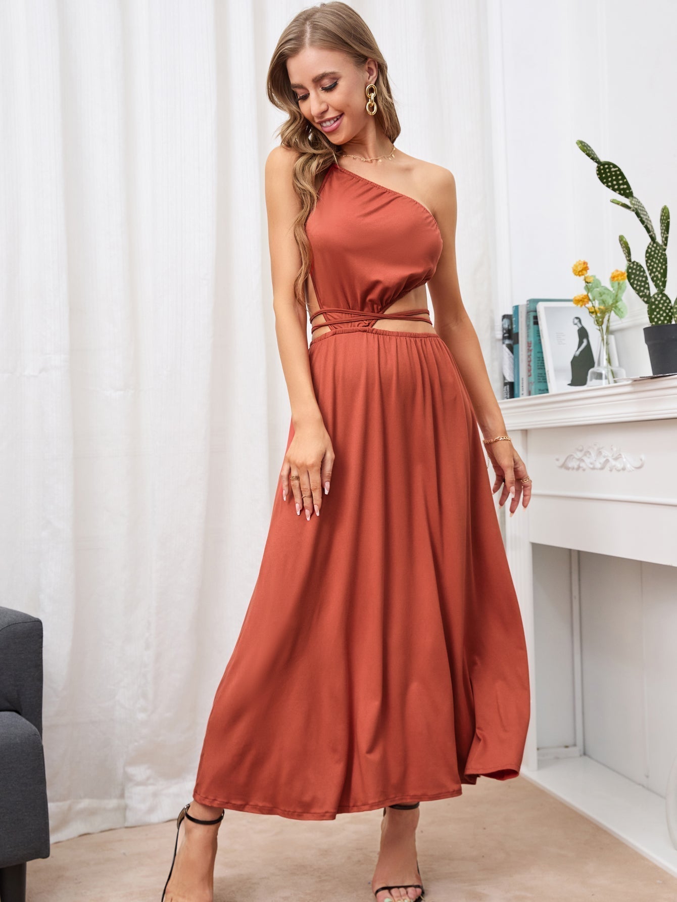 Cut Out Backless Lace Up Dress