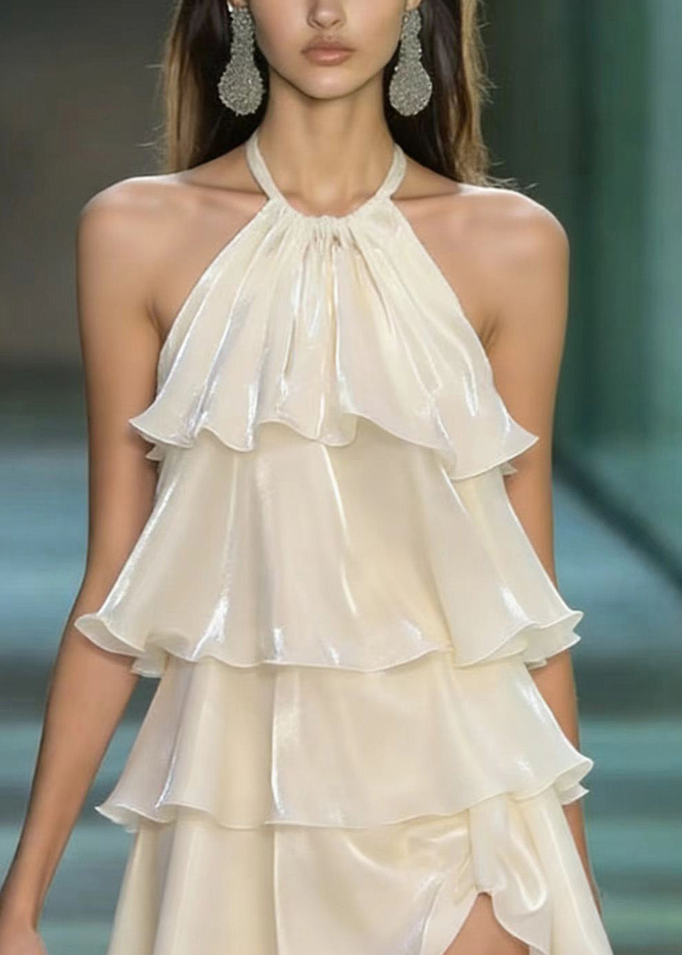 Cute Apricot Layered Ruffled Patchwork Chiffon Mini Dresses Summer 2