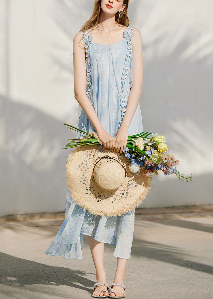 Square Neck Spaghetti Strap Floral Applique Flowy Maxi Dress