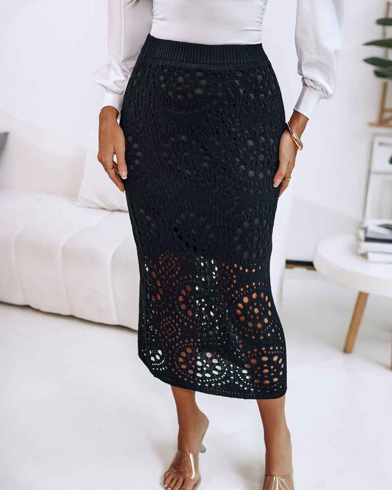 Black Midi Skirt Pockets Polyester - Jamota