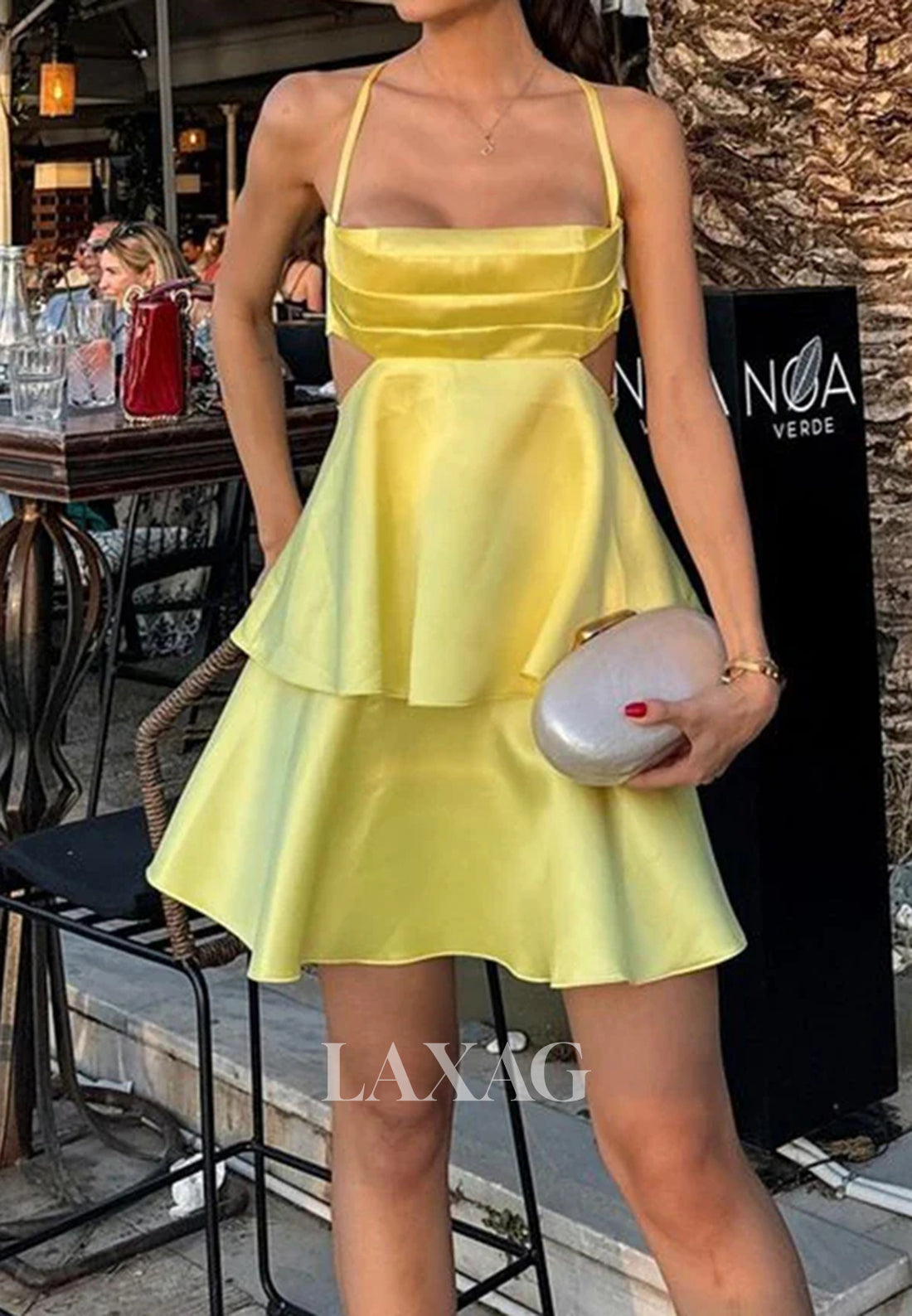 Spaghetti Straps Sweetheart Sleeveless Pleated Satin Tiered A-Line Party Homecoming Dress