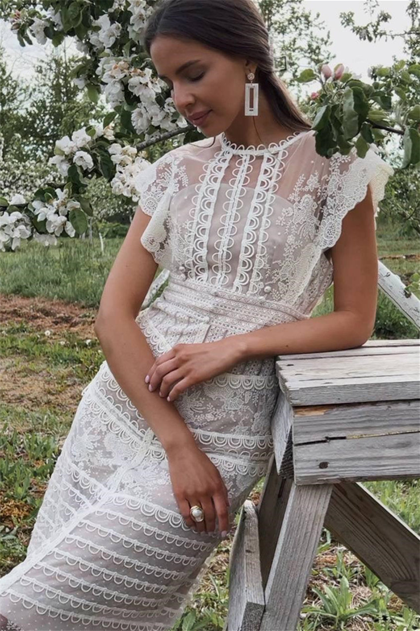 Flower Lydia Embroidered Mesh Midi Dress