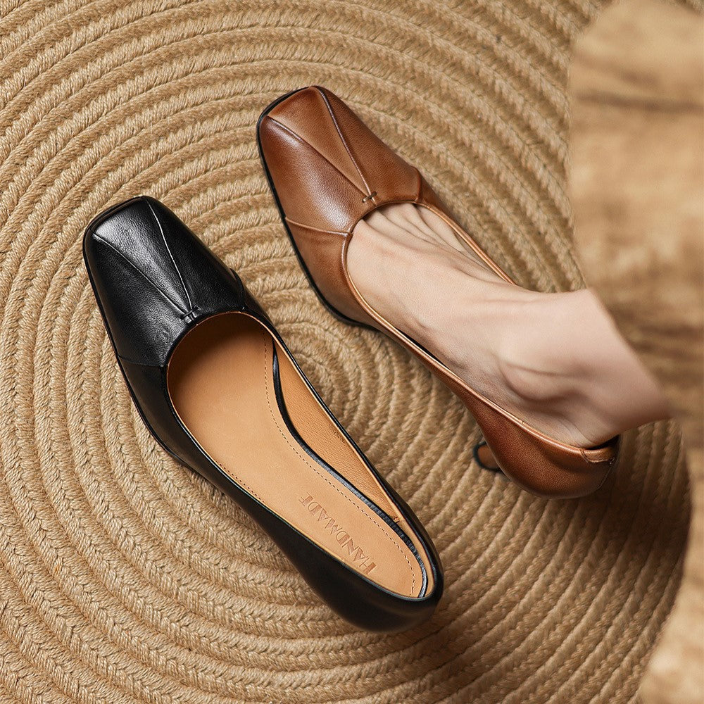 Square Toe Ruched Front Mid Heel Pumps