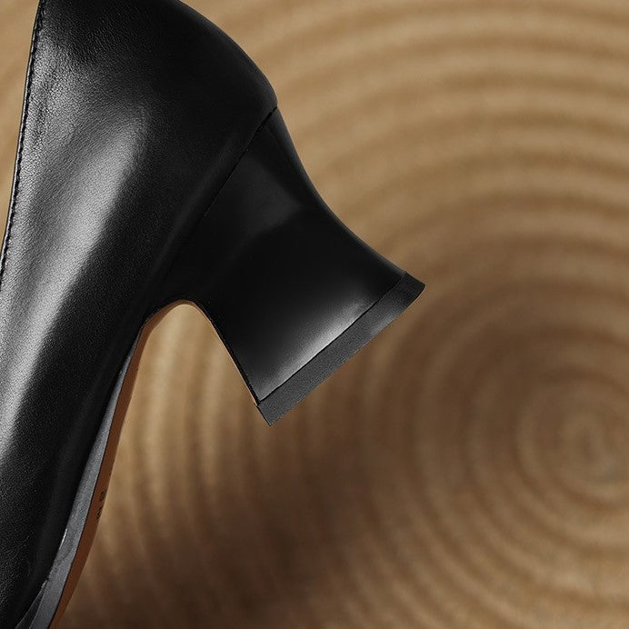 Square Toe Slip On Sculpted Block Heel Pumps