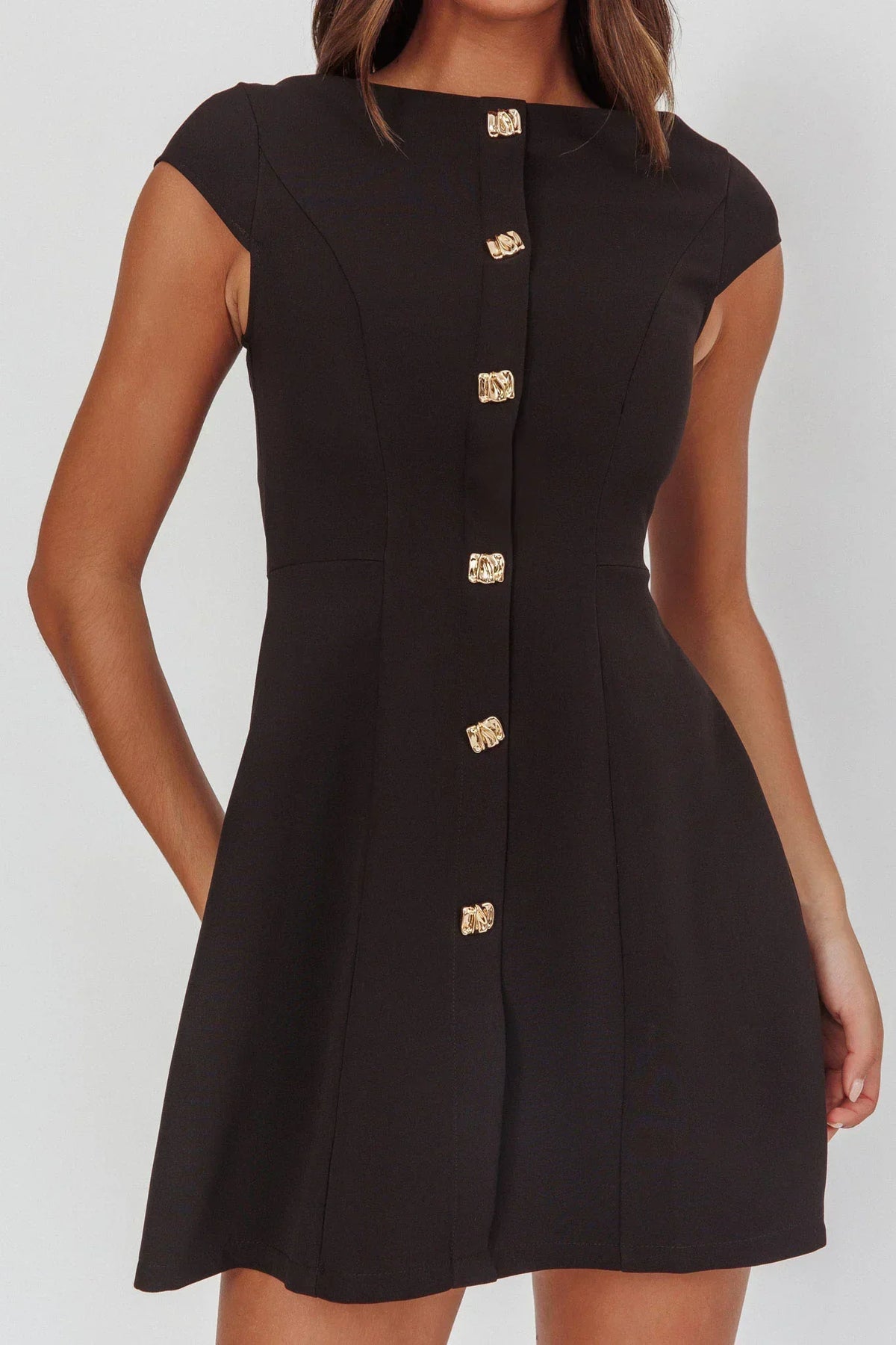 Cap Sleeve Boat Neck Button Front Tulip Mini Dress 3