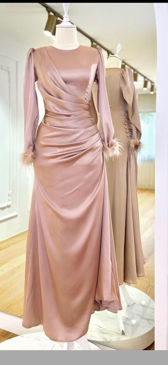 Elegant Sheath/Column Prom Dress With Long Sleeves,Muslim Dress cc1252