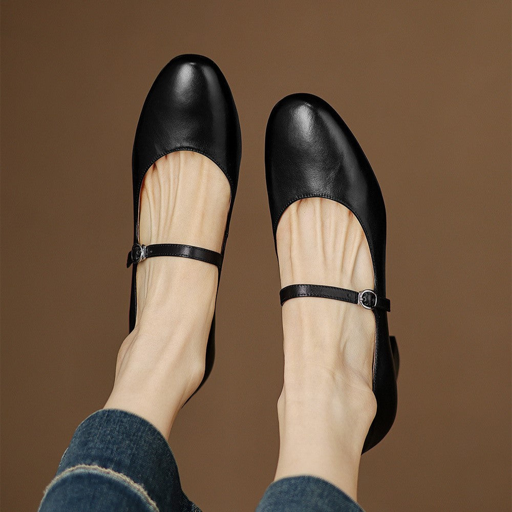 Square Toe Buckle Strap Block Heel Mary Jane Pumps