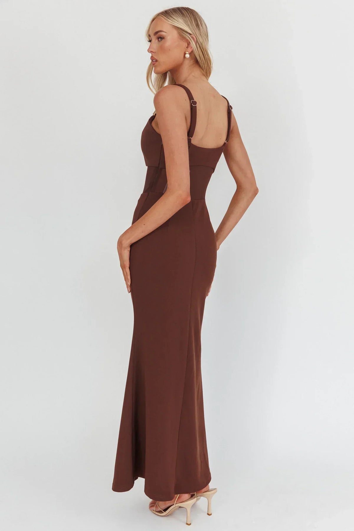 Scoop Neck Ring Strap Sheer Mesh Waist Mermaid Maxi Dress 2
