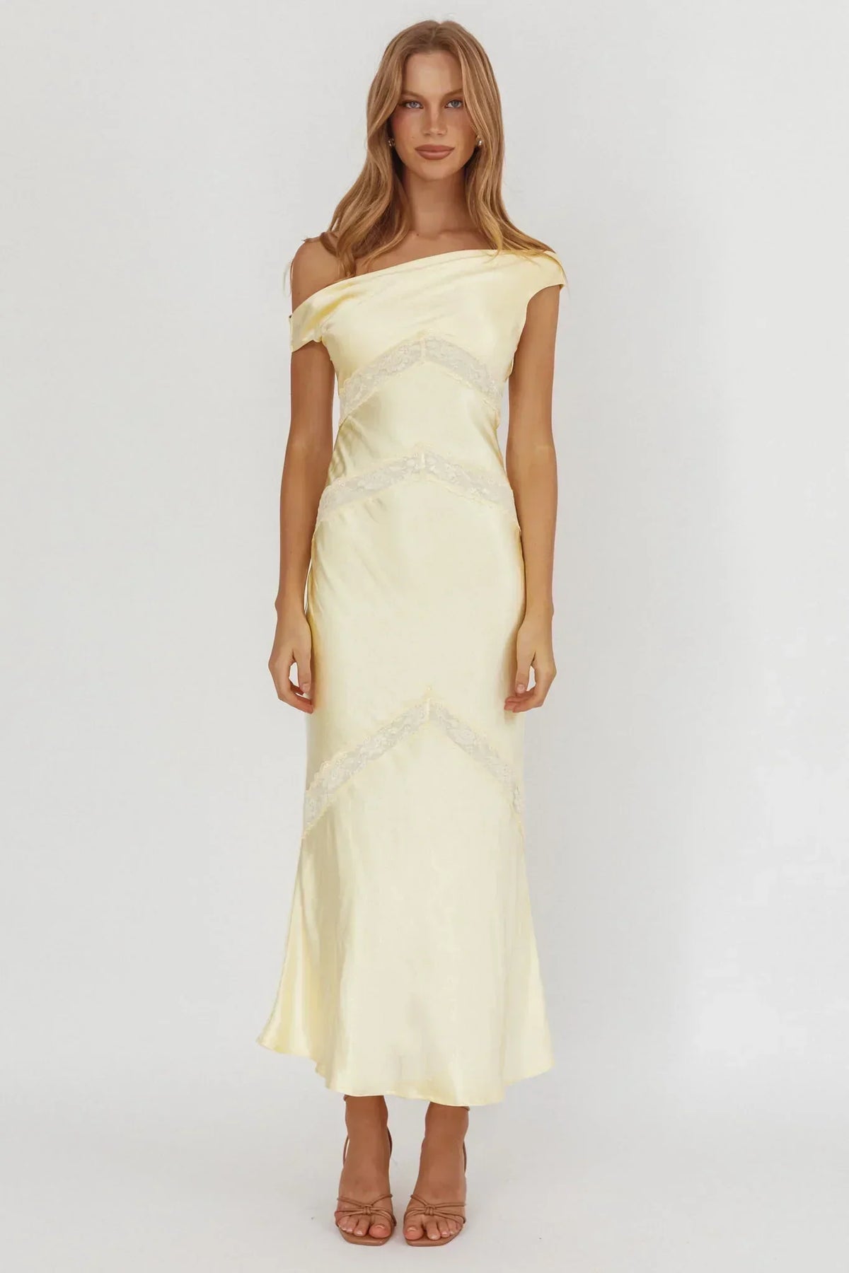 Revelation Off-Shoulder Lace Trim Maxi Dress Butter