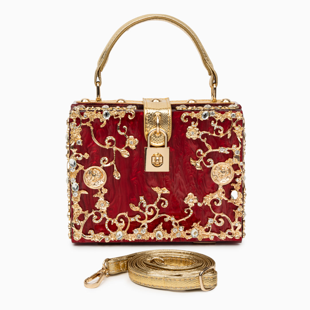 Crystal Embellished Top Handle Box Clutch