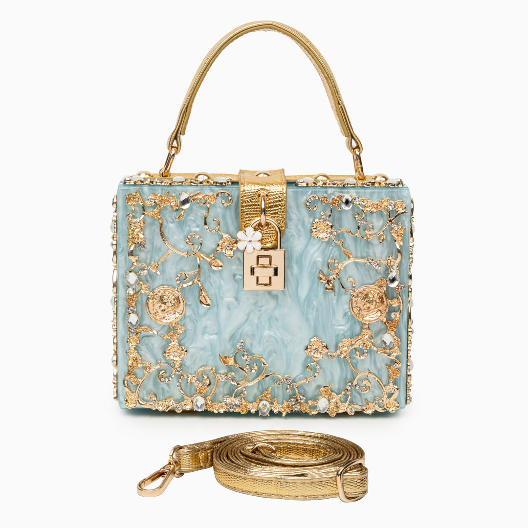 Crystal Embellished Top Handle Box Clutch