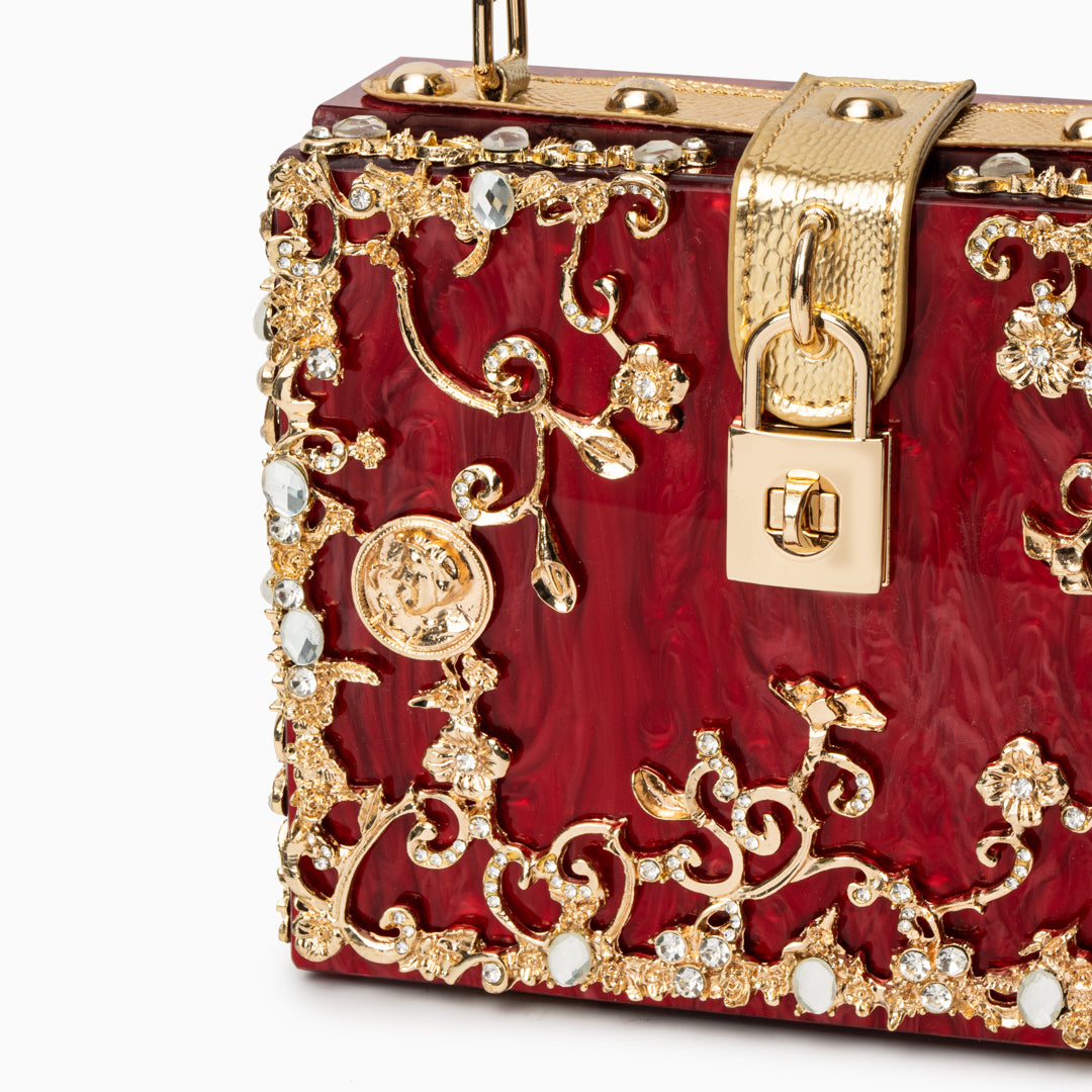 Crystal Embellished Top Handle Box Clutch