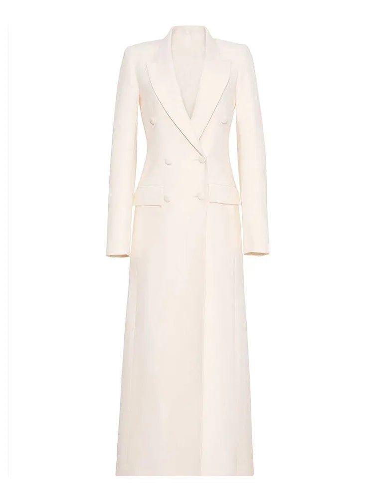 Peak Lapel Double Breasted Tailored Maxi Blazer Coat 3
