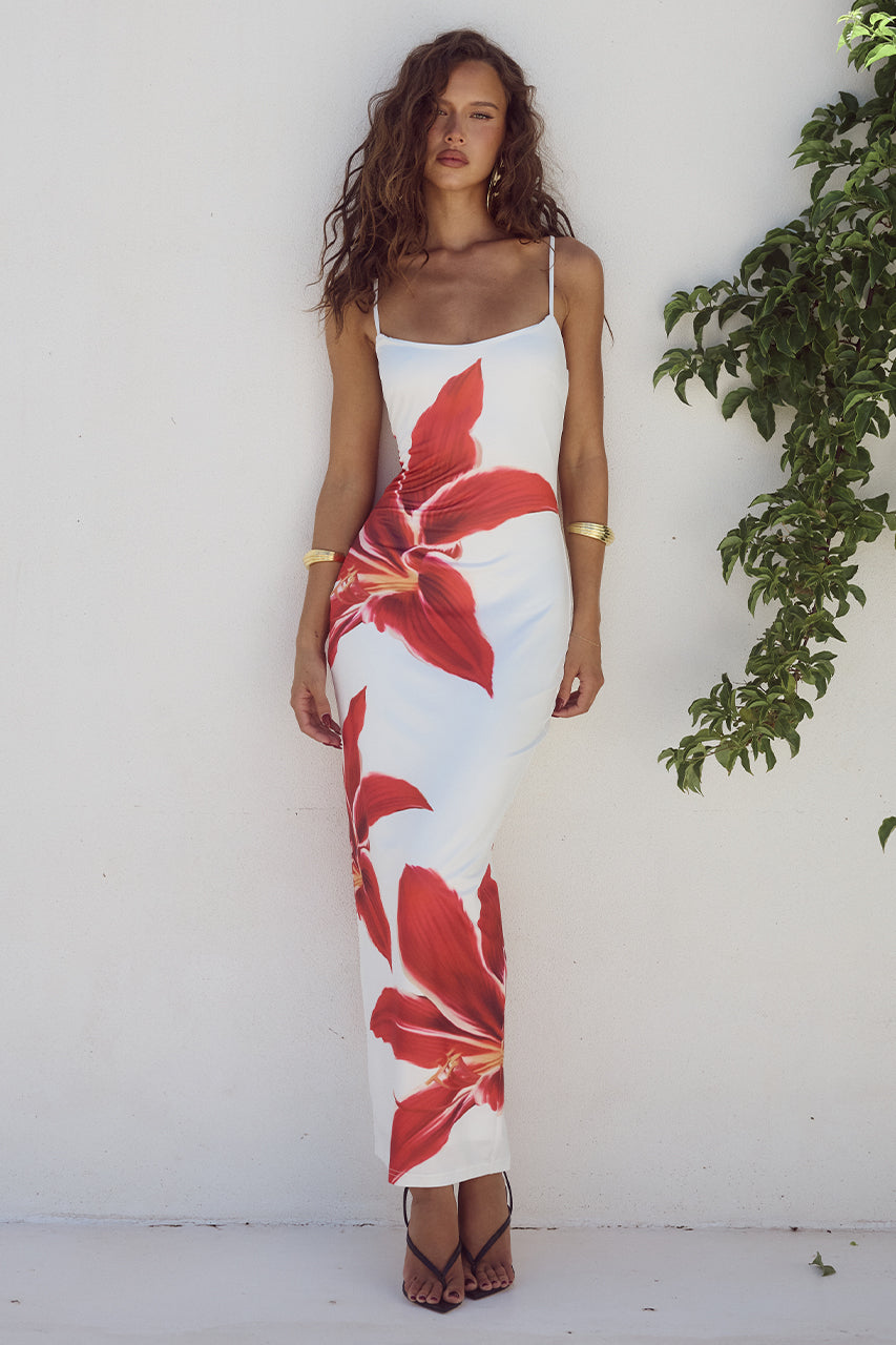 Floral Print Spaghetti Strap Square Neck Bodycon Maxi Dress - View 7