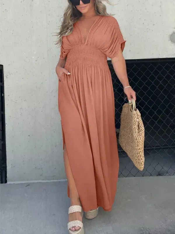 A-Line Print Short Sleeve Midi Dress