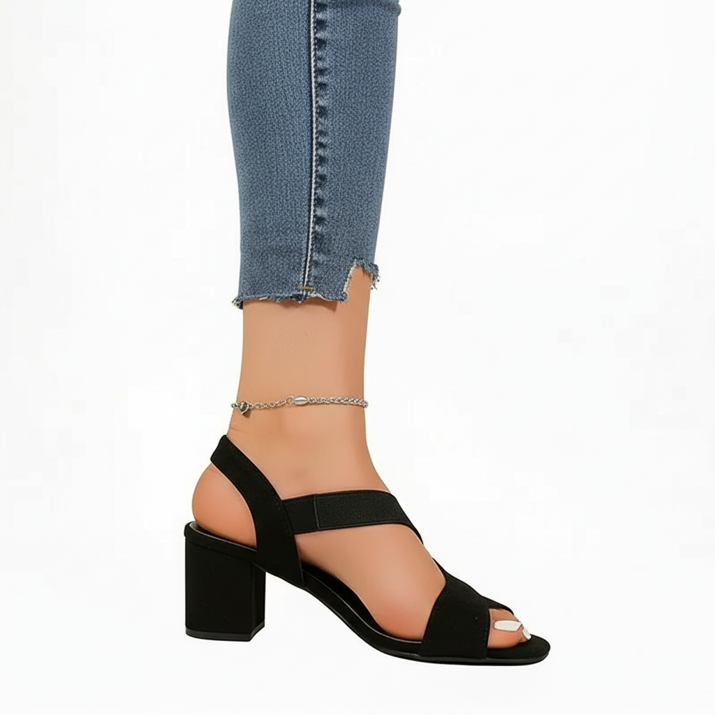 Peep Toe Elastic Strap Block Heel Sandals