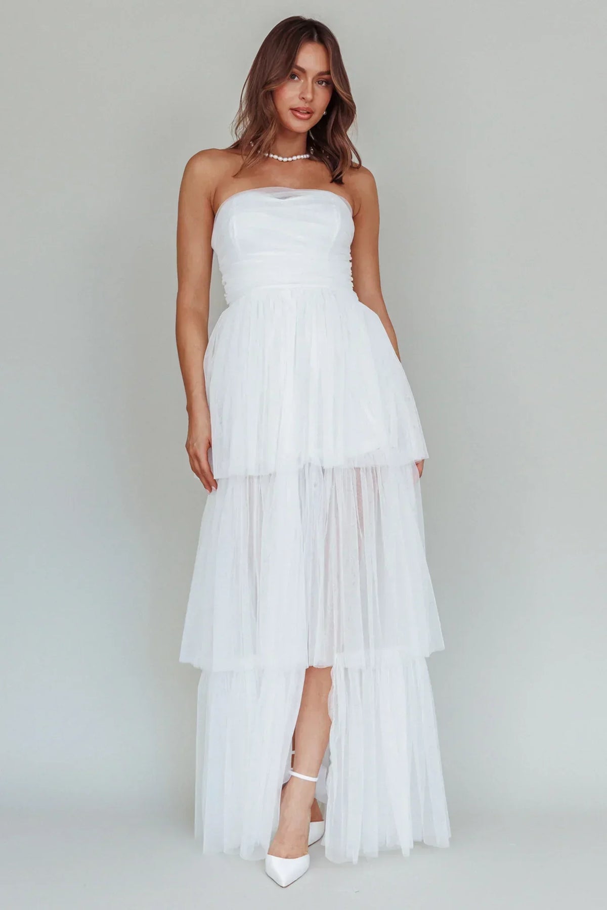 Tulle Strapless Sweetheart Tiered Ruffle Maxi Dress 5