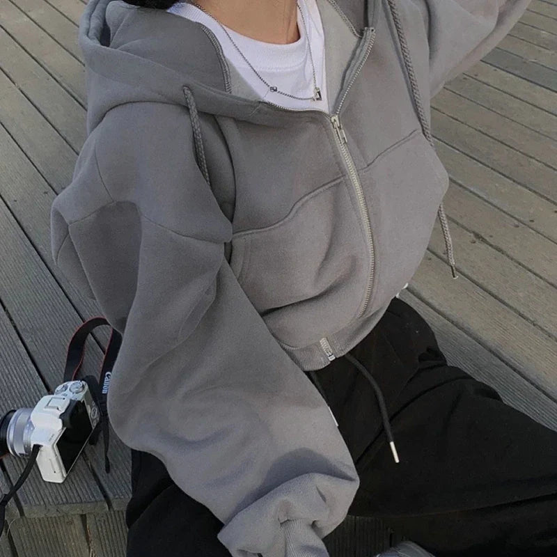 Retro Solid Oversize Zip Hoodie