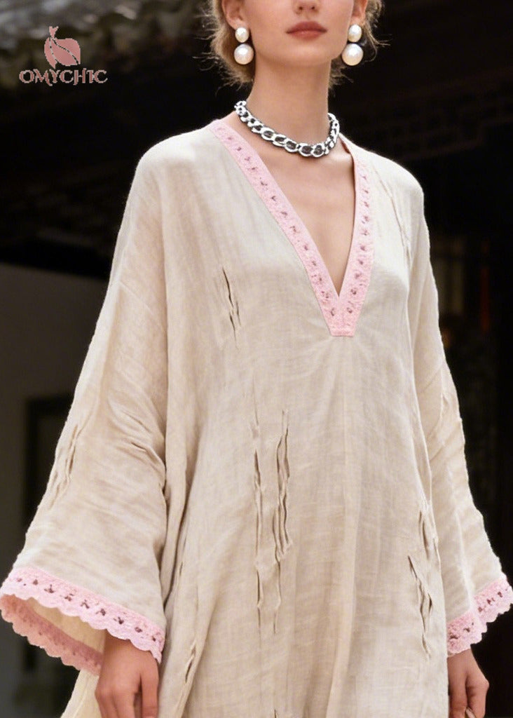 DIY Beige Oversized Patchwork Lace Ripped Maxi Dress - View 2