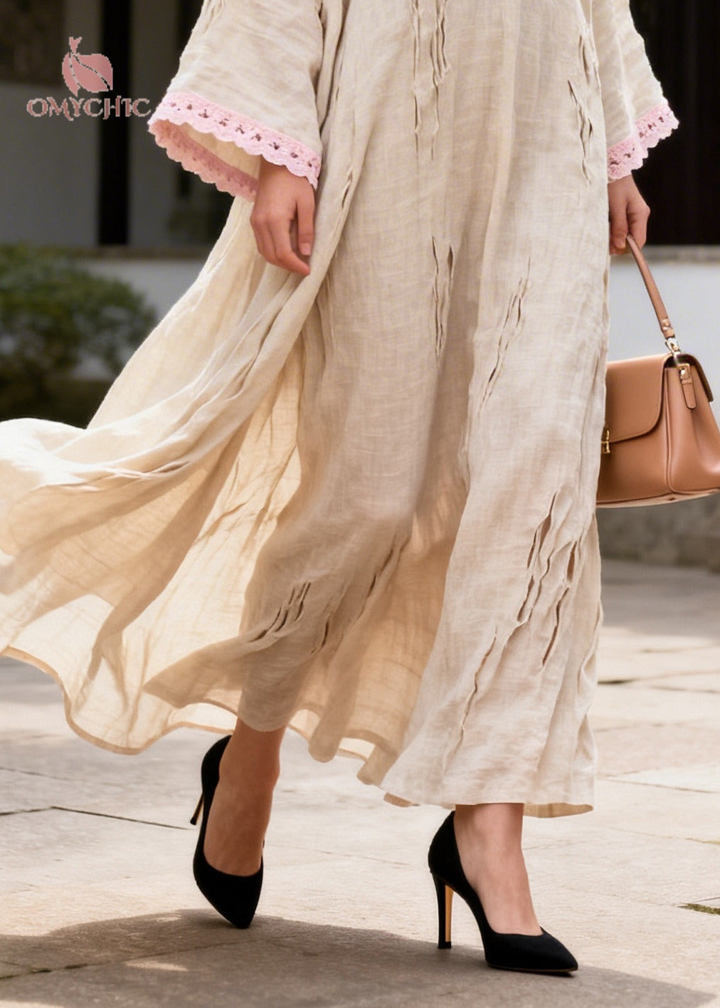 DIY Beige Oversized Patchwork Lace Ripped Maxi Dress - View 4