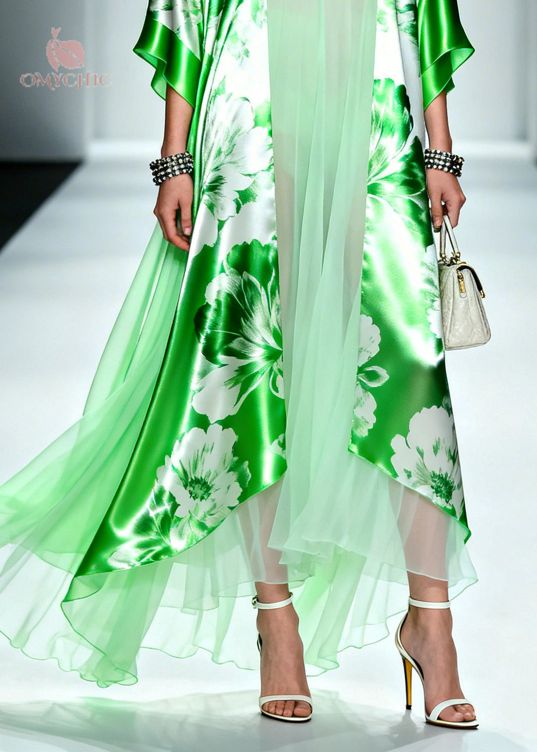 Faux Two-Piece Floral Print Open Front Kimono Sleeve Chiffon Maxi Dress