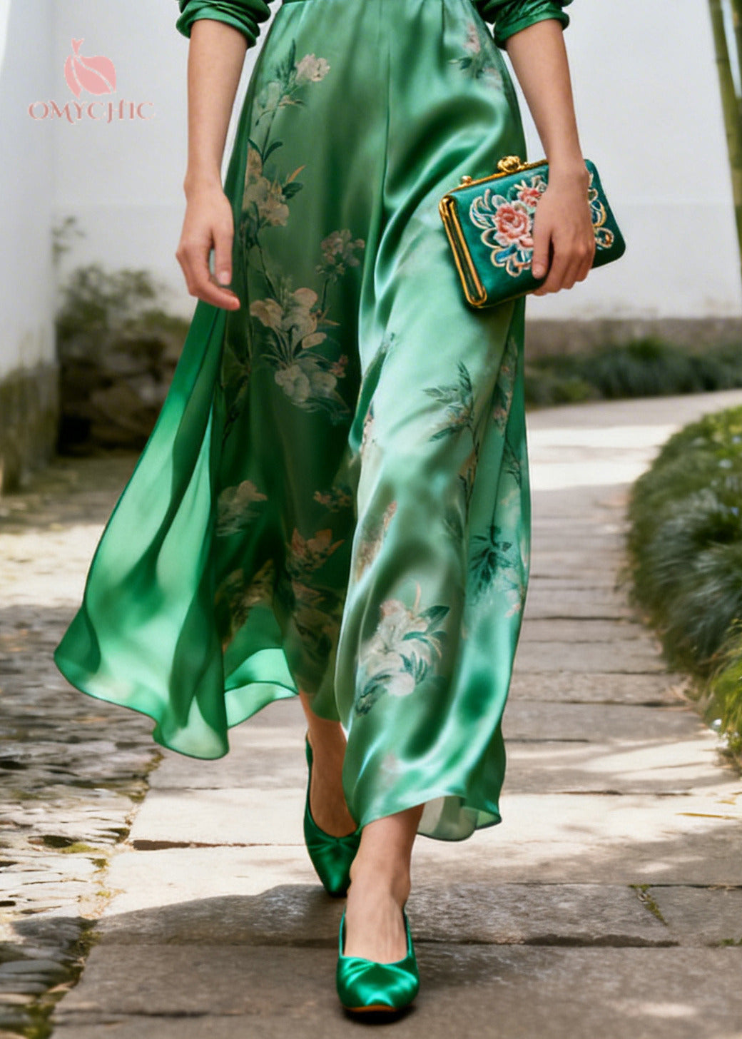 Floral Print V-Neck Wrap Long Sleeve Belted Wide Leg Jumpsuit