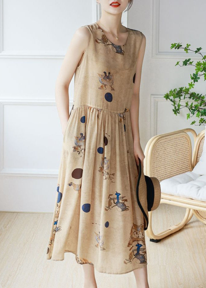 Round Neck Sleeveless Belted A-Line Chiffon Midi Dress