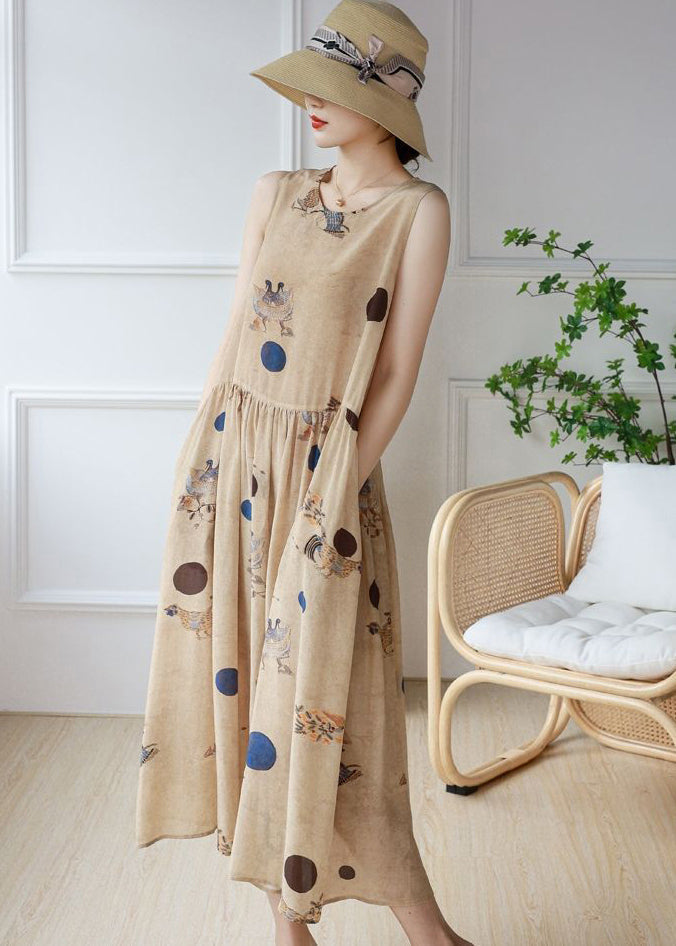 Round Neck Sleeveless Belted A-Line Chiffon Midi Dress