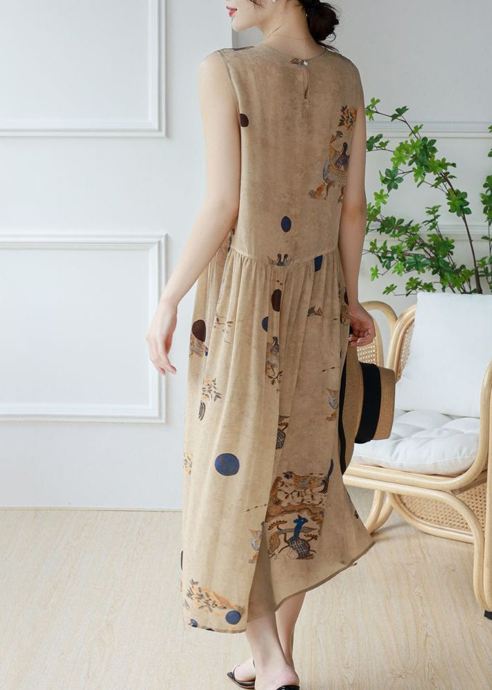 Round Neck Sleeveless Belted A-Line Chiffon Midi Dress