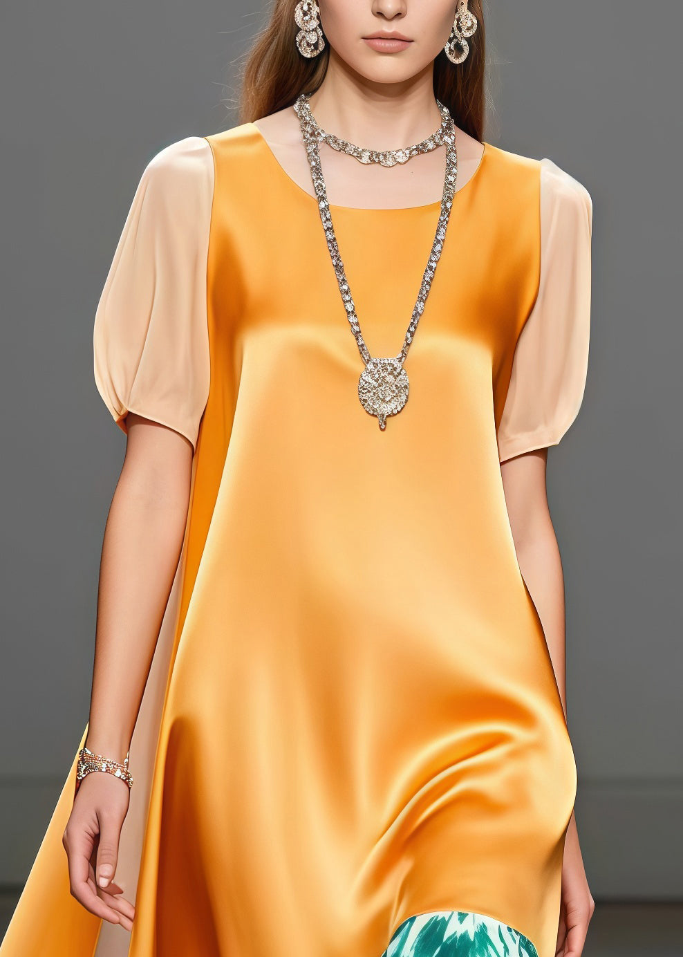 Floral Print Crew Neck Puff Sleeve Tiered Panel Maxi Dress