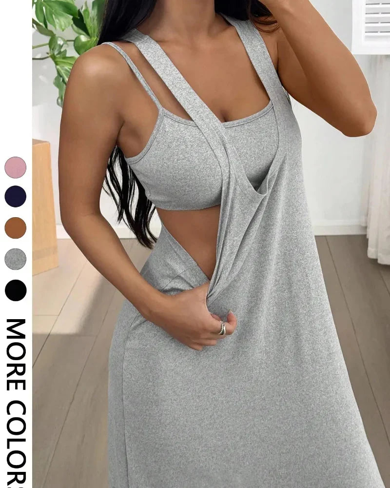 Ribbed Knit Tank Bodycon Two Piece Maxi Set