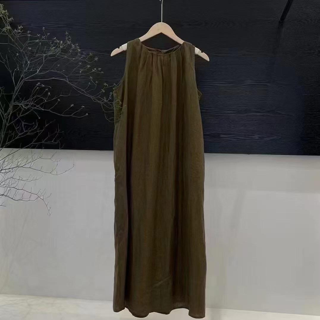 Round Neck Sleeveless Pleated Swing Maxi Dress Summer 4