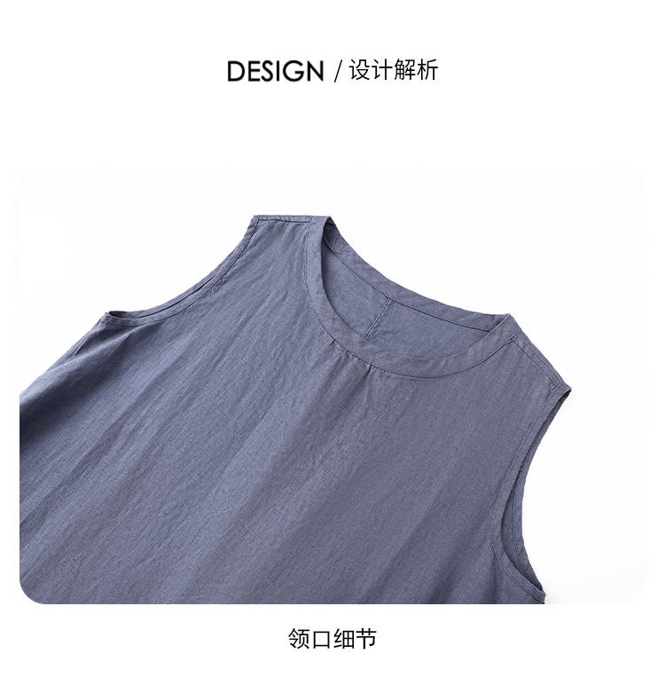Round Neck Sleeveless Shift Linen Midi Dress Summer 15