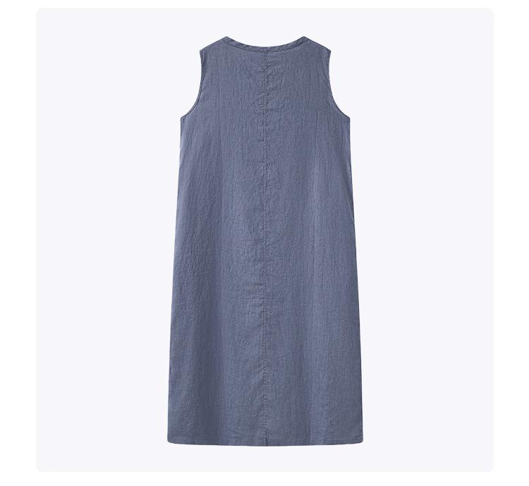 Round Neck Sleeveless Shift Linen Midi Dress Summer 7