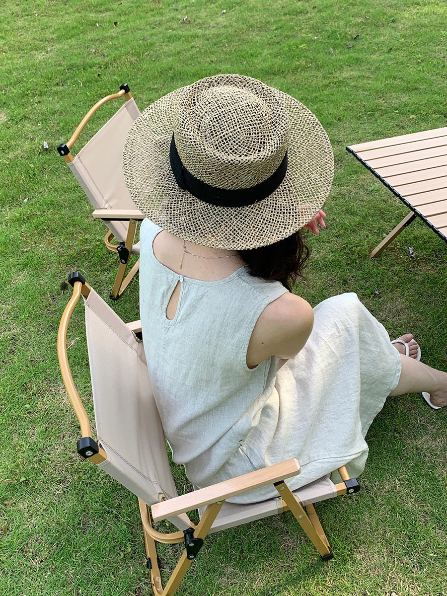 Round Neck Sleeveless A-Line Linen Midi Dress Summer 9