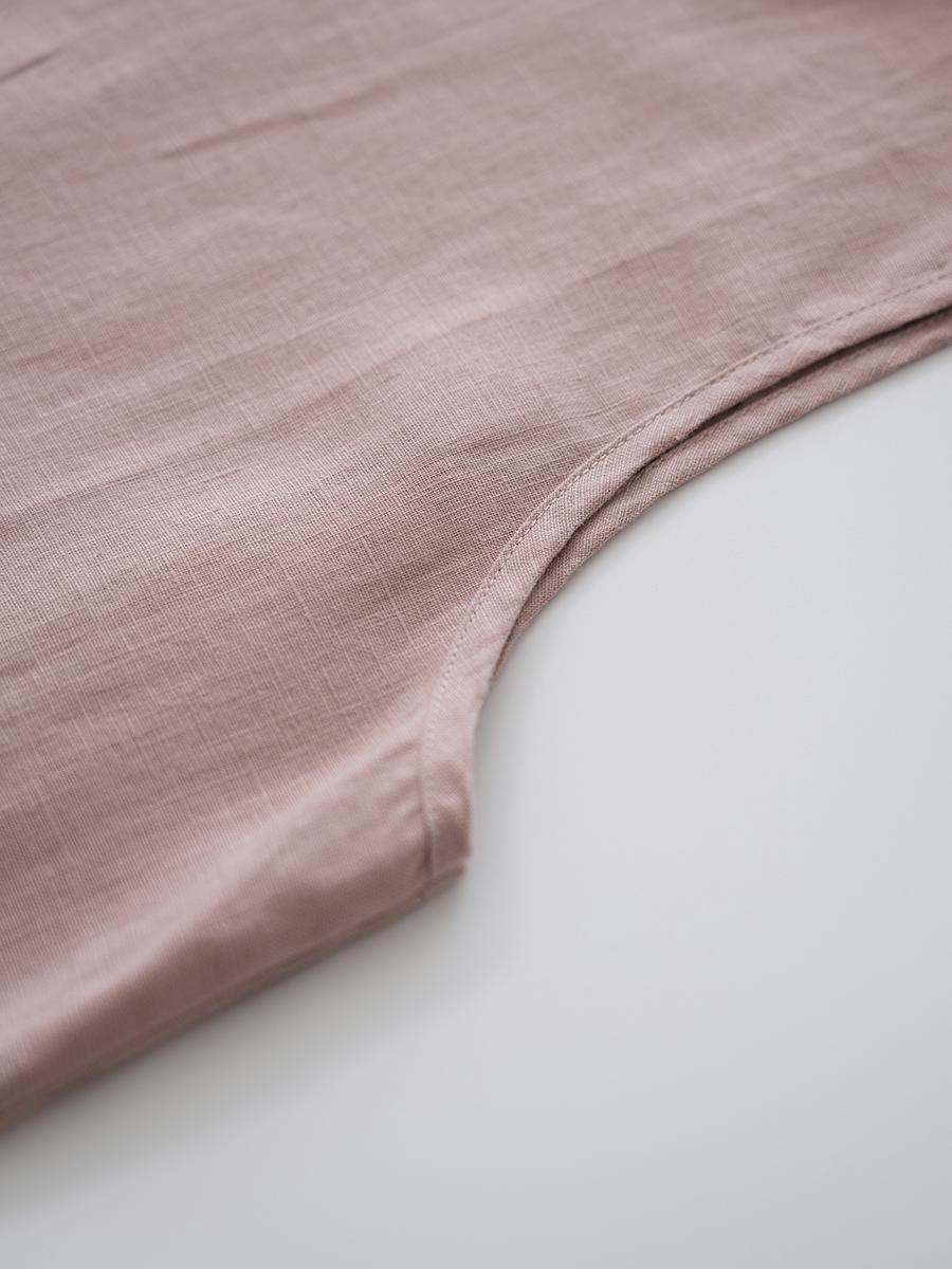 Round Neck Sleeveless A-Line Linen Midi Dress Summer 18