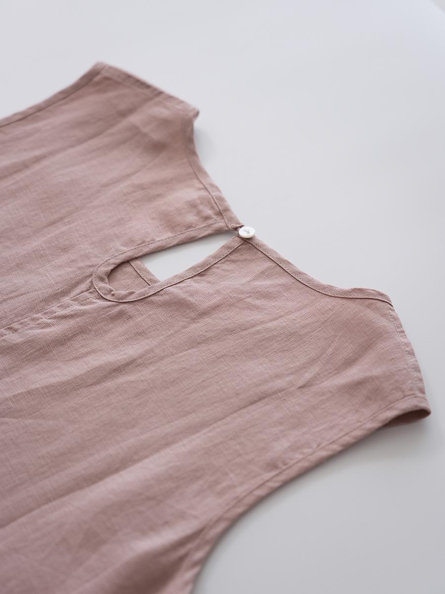 Round Neck Sleeveless A-Line Linen Midi Dress Summer 21