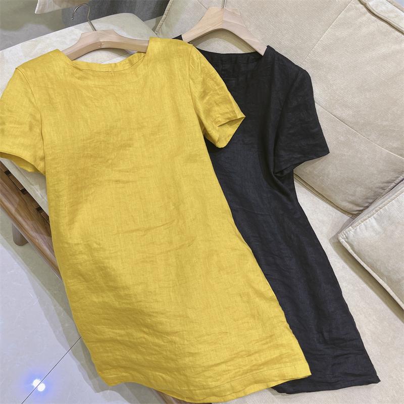 Short Sleeve Button Front Linen Dress Summer 5