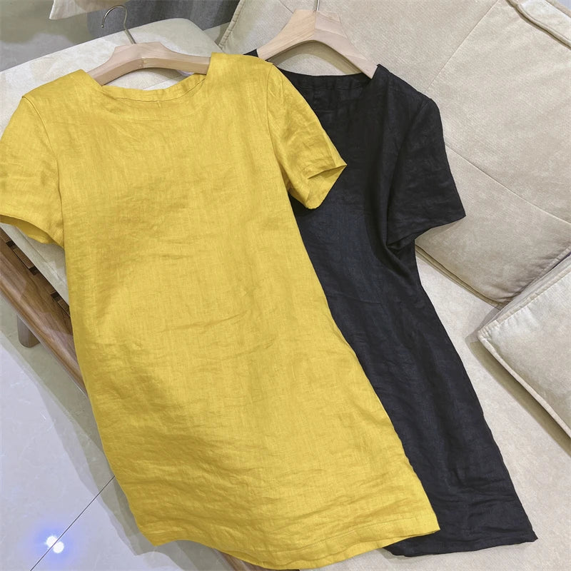 Short Sleeve Button Front Linen Dress Summer 3