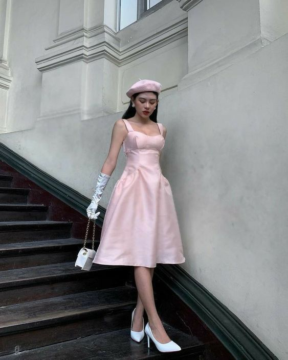 Classy A Line Straps Pink Knee Length Satin Prom Dress cc1884