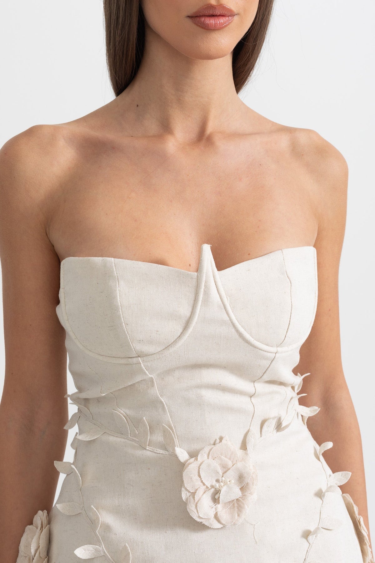 Strapless Bustier 3D Floral Applique Hem Mini Dress 7