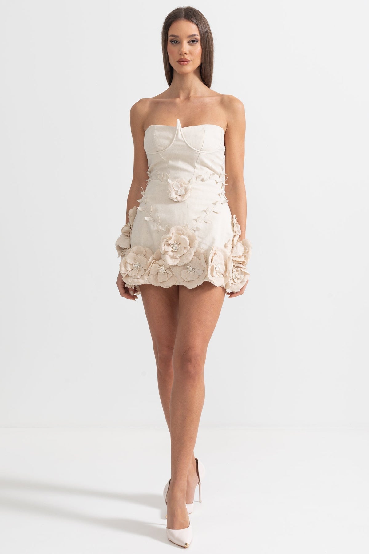 Strapless Bustier 3D Floral Applique Hem Mini Dress 4