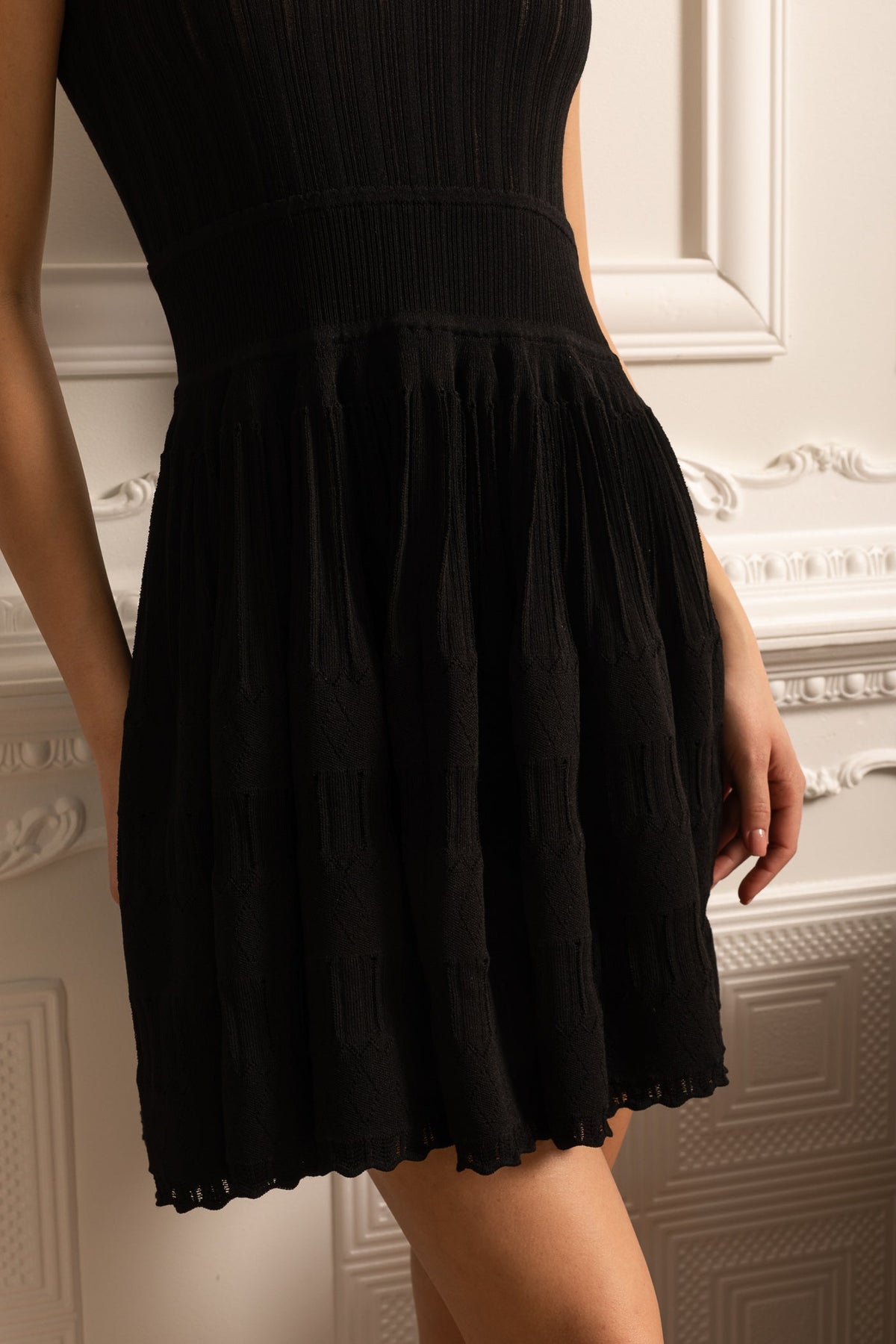 Rib Knit Scoop Neck Fit and Flare Belted Waist Mini Dress - View 8