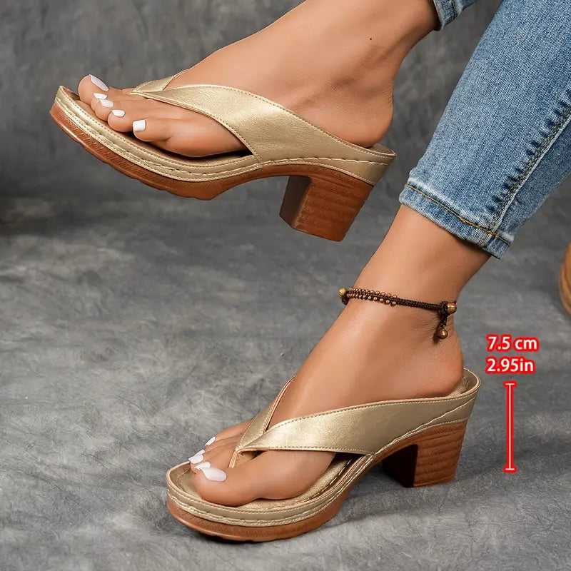 Thong Toe Block Heel Platform Slide Sandals
