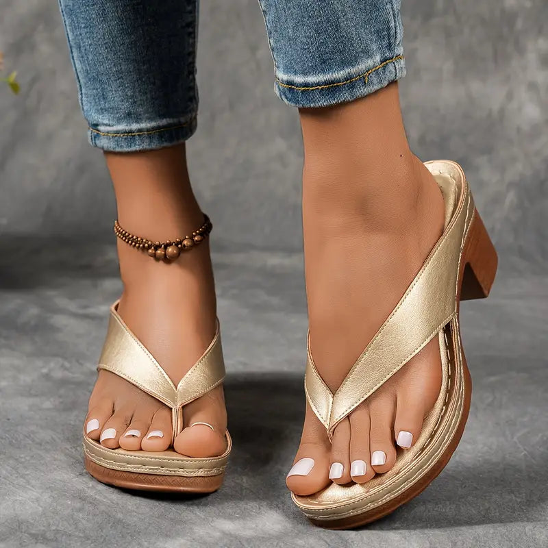 Thong Toe Block Heel Platform Slide Sandals