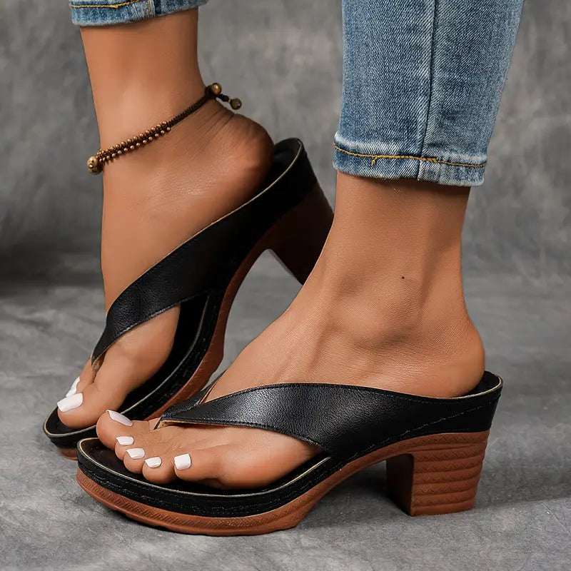 Thong Toe Block Heel Platform Slide Sandals