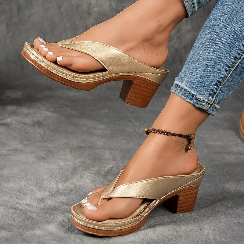 Thong Toe Block Heel Platform Slide Sandals