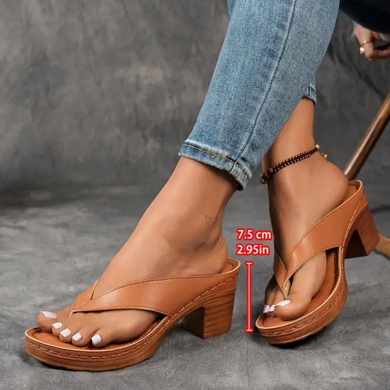 Thong Toe Block Heel Platform Slide Sandals